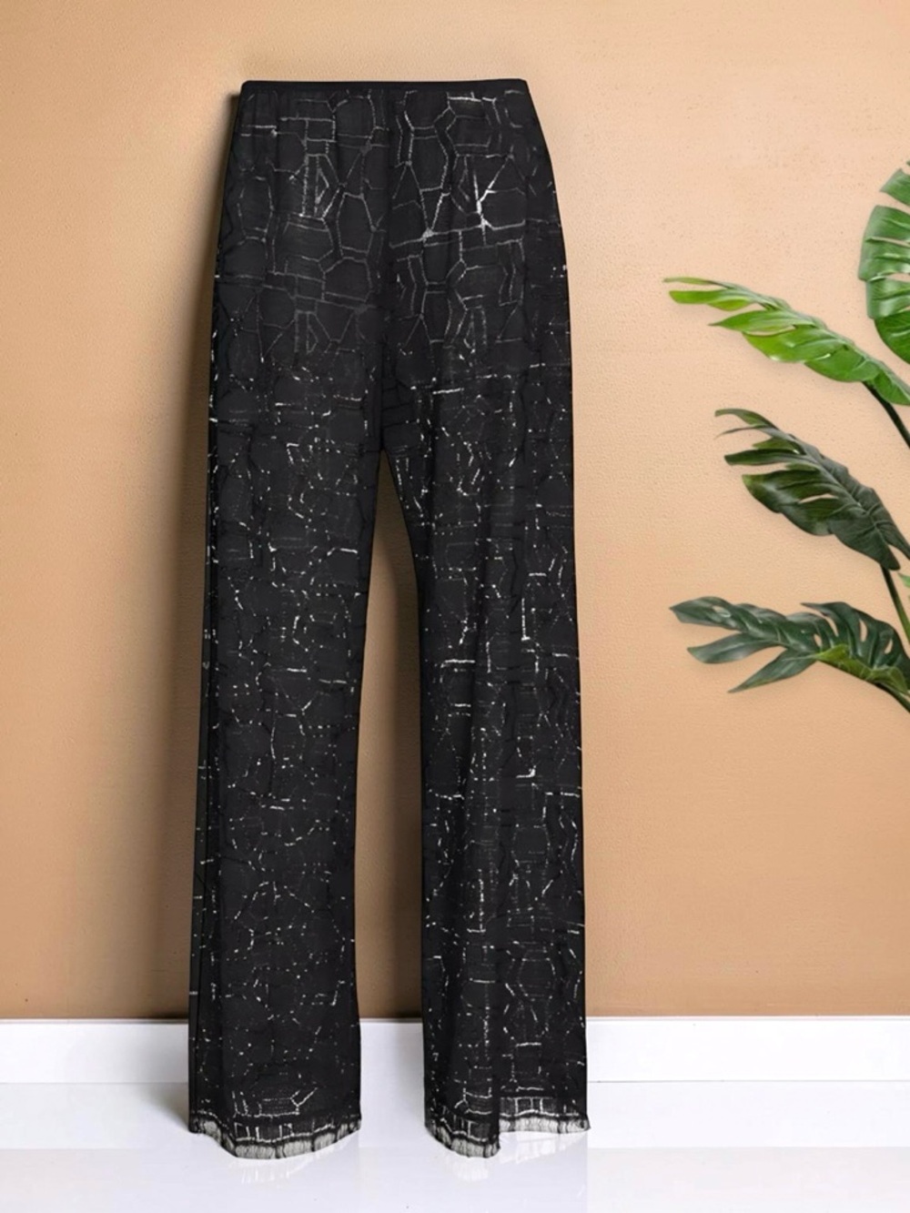 LESET Black Daniel Lace Wide-Leg Pants